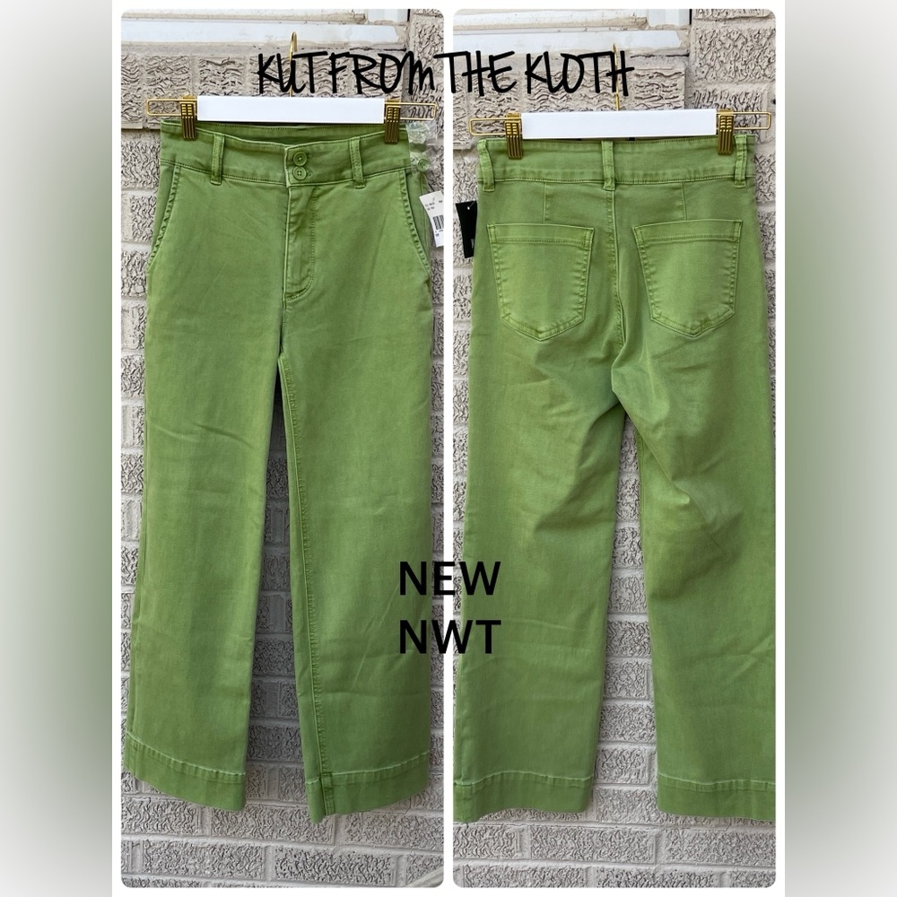 NWT 00 KUT FROM THE KLOTH APPLE GREEN size 24 grass green wide leg cropped 27”